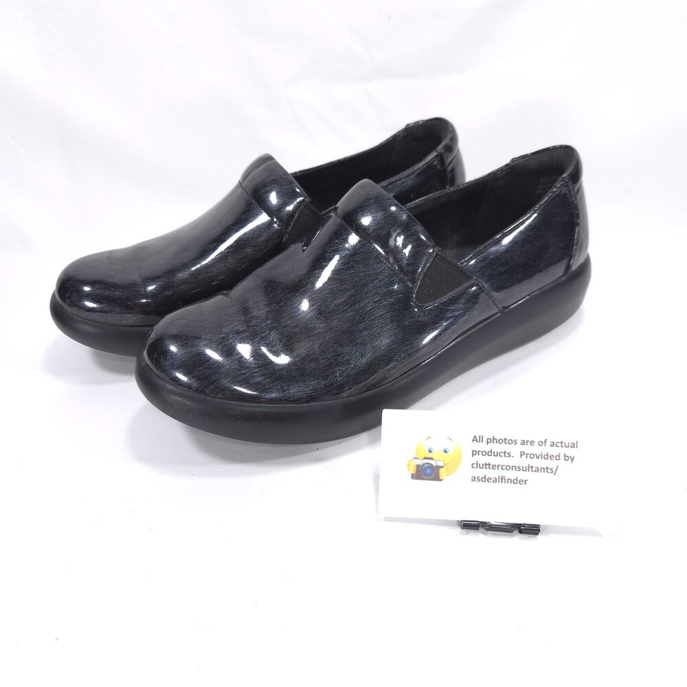 Alegria Slip On Patent Leather Loafer Flat Womens Size 8.5 38 ELL-7875 Black